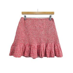 French Connection Red Floral Smocked Ruffle Mini Skirt 73SAM-ML1 Womens Size M